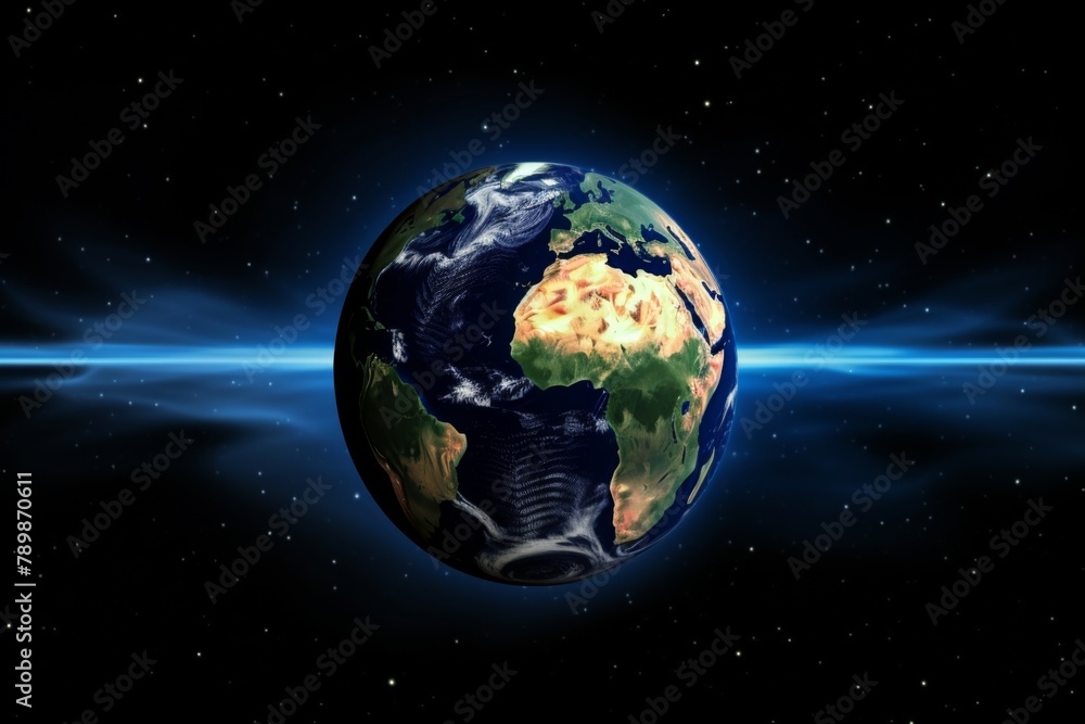 Poster futuristic global space view of planet earth - ideal for technology concepts and design projects