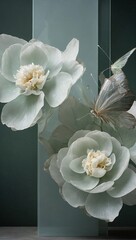 Gardenia Peony and butterfly close-up Art Deco