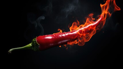 A red chili pepper on fire with smoke and flames. - obrazy, fototapety, plakaty