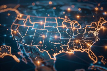 Obraz premium Digital Map of USA with Network Connection created with generative AI
