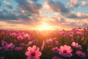 Fototapeta na wymiar sunset in the field flower