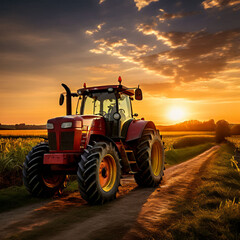 Fototapeta premium red tractor on the field
