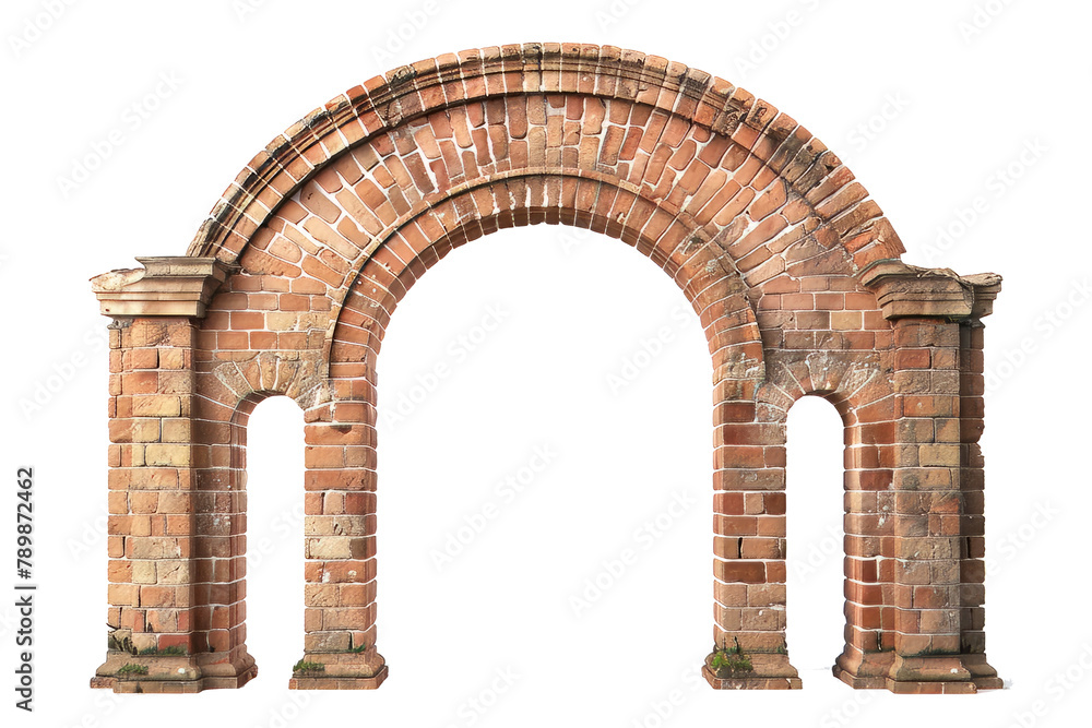 Wall mural antique brick archway isolated on white.