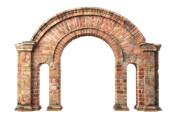 Antique brick archway isolated on white.