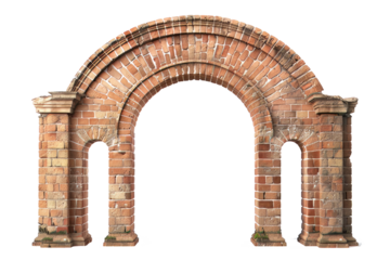Antique brick archway isolated on white.
