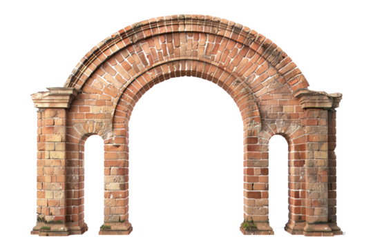 Antique brick archway isolated on white.