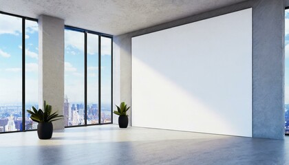 White Wall Mockup: 3D Rendering in Bright Concrete Office