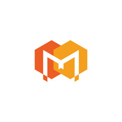 letter m honey comb simple colorful logo vector