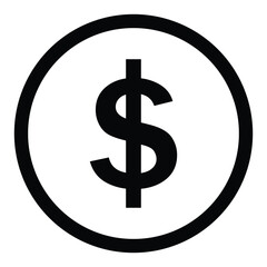 dollar sign, symbol, icon in black stroke isolated on white background