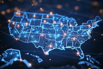 Fototapeta premium Digital Map of USA with Network Connection created with generative AI