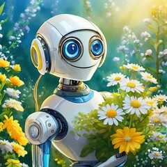 robot with flowers