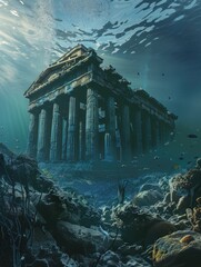 An ancient Greek temple lies in ruins at the bottom of the ocean.