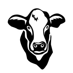 vector cow head, isolated black and white cow.