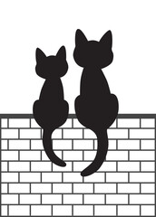On an wall there are two cats sitting - obrazy, fototapety, plakaty
