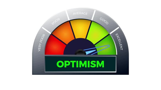 Excellent optimism on meter. Speedometer which measures the level of optimism. Animated illustration