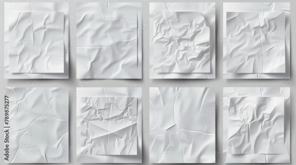 Poster wet paper texture isolated on white background. wet paper and crumpled fabric textures. blank adhesi