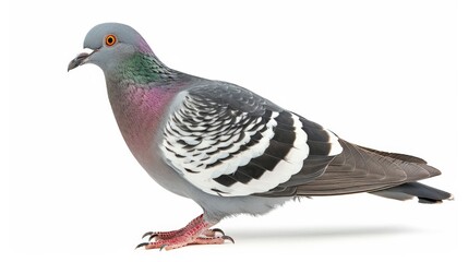 The common wood pigeon (Columba palumbus), also known as simply wood pigeon, is a large species in the dove and pigeon family. on a white background