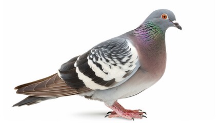 The common wood pigeon (Columba palumbus), also known as simply wood pigeon, is a large species in the dove and pigeon family. on a white background