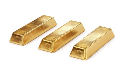 Set of 3d realistic gold bars isolated on white background. 