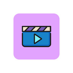 Icon of media player. Clapper, player, action, film production. Video editing concept. Can be used for topics like entertainment, movie, video sharing website