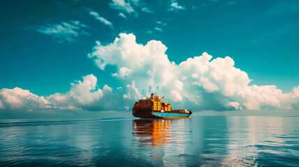 Obraz premium A large cargo ship floating on a vast body of water while transporting containers