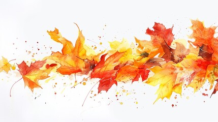 A cascade of vibrant autumn leaves, prematurely falling, a sign of seasons confused and shifting, in a style of watercolor