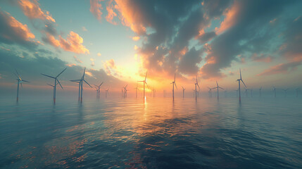 wind power generation on the ocean offshore wind power clean power windmill - obrazy, fototapety, plakaty