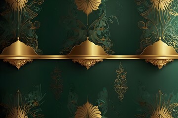 Luxury green summer background and wallpaper vector with golden metallic decorate wall art Generator AI