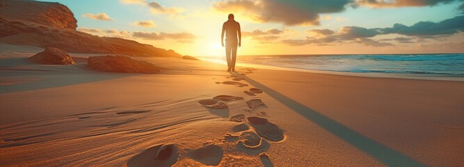 A guy on the sand, going in obedience to God - obrazy, fototapety, plakaty