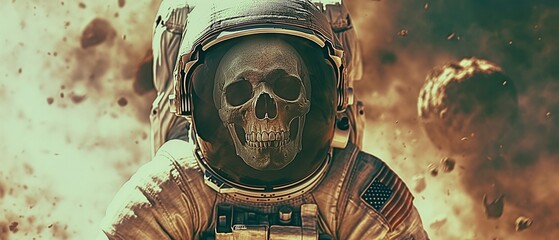 An astronaut outfit with a skull on it - obrazy, fototapety, plakaty