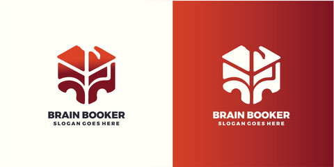 Brain Logo vector design. Brain with book thinking brain Logotype icon.