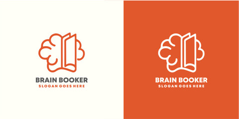 Brain Logo vector design. Brain with book thinking brain Logotype icon.