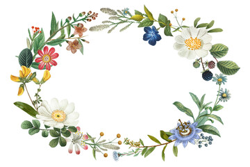 Vintage floral wreath png sticker hand drawn botanical frame
