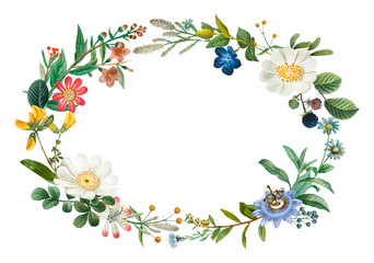 Botanical wreath png frame sticker hand drawn illustration