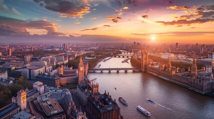 Panoramic cityscape view of London and the River Thames, England, United Kingdom