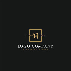 Initials signature letters RG linked inside minimalist luxurious square line border vector logo gold color design for brand, identity, invitations, hotel, boutique, jewelry, photography, company signs