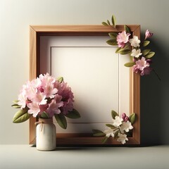 Template with wooden frame and floral ornaments
