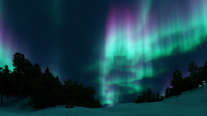 A beautiful green and red aurora dancing over the hills
- 789883018