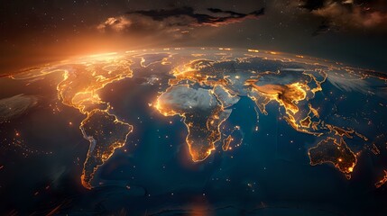 The Glowing Continents: A Visual Representation of Global Connectivity - obrazy, fototapety, plakaty