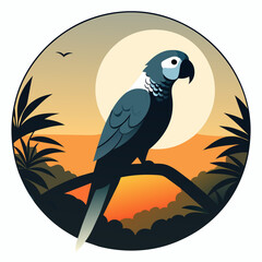 Stunning Black and White Parrot Perched on Tree Branch