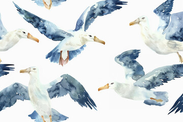 A Albatross cute watercolor seamless white background. - Powered by Adobe