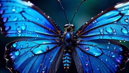 Vibrant blue butterfly wings.