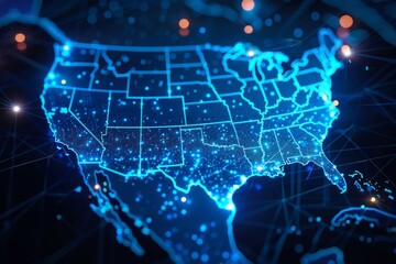 Fototapeta premium Digital Map of USA with Network Connection created with generative AI