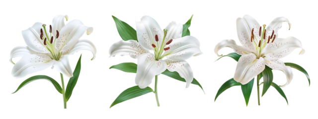 lily flowers collection isolated on a transparent cut-out background