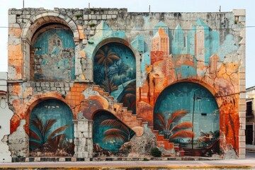 A fusion of past and present, the mural illustrates the ceaseless motion of progress amidst the ancient facade.