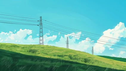 Fototapete Türkis Electricity Pylons and Power Lines in Rural Landscape   © pisan thailand