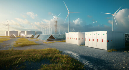 Modern Wind Farm and Energy Storage Facility
