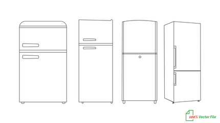 Refrigerator line art vector, icon minimalist illustration design template. Fridge  line art vector illustration. Best fridge outline design. hand drawn cartoon fridges Vector illustration.
