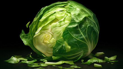 Fototapeta premium Sliced cabbage , with subtle studio lighting enhancing,isolated on black background
