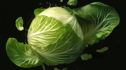 Sliced cabbage , with subtle studio lighting enhancing,isolated on black background - obrazy, fototapety, plakaty